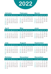 Vertical blue pocket calendar on 2022 year. template calendar for business on white