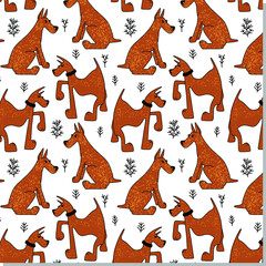 Vector similar pattern with hand drawn funny dogs. 