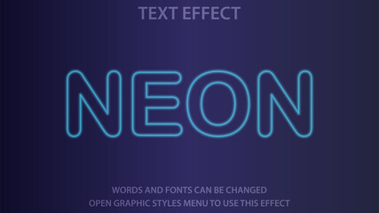 Vibrant neon blue text effect with glowing edges (EPS10 vector). Perfect for nightlife posters, cyberpunk designs, and futuristic branding - fully customizable colors and typography