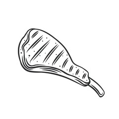 Grilled meat steak with bone icon. Fried entrecote with bone outline vector, drawing monochrome illustration.