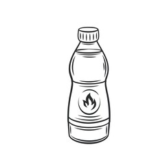 Ignition fluid bottle for firewood or coals outline vector icon, drawing monochrome illustration.
