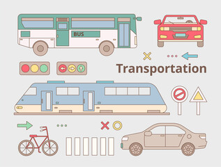 A collection of vehicles. outline simple vector illustration.