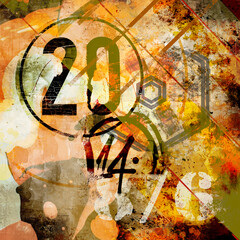 Abstract digital modern artwork with typo elements and geometrical surfaces