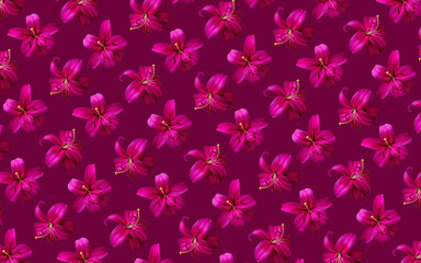 Beautiful flowers lilies. Seamless pattern of Lily flower bloom. Floral natural background.