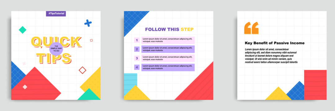 Social media tutorial, tips, trick, did you know post banner layout template with geometric background and memphis pattern design element in colorful fun color.
