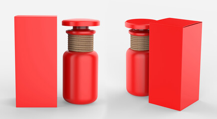 Matte Ceramic Bottle Mockup - protein, vitamins, bcaa, tablets. Photo-realistic packaging mockup template with sample design. 3d illustration.