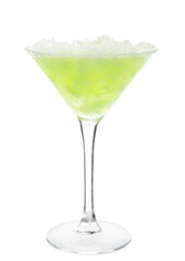 Fototapeta na wymiar Glass of cold daiquiri cocktail on white background