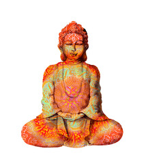 Fototapeta na wymiar Buddha with glowing chakra, decorative oriental ornament. Watercolor for meditation