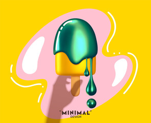 Ice cream abstract 3d design. Minimal Poster shadow of hand holding or taking an ice cream on a stick. Vector illustration