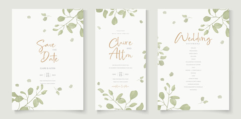 Fototapeta na wymiar Elegant wedding card design with leaf ornament