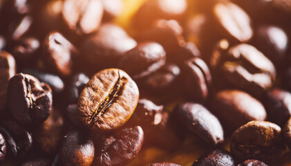 Organic coffee beans on wood