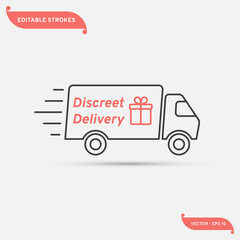 Discreet delivery icon. Gift transportation. Vector illustration, line design, editable strokes - obrazy, fototapety, plakaty