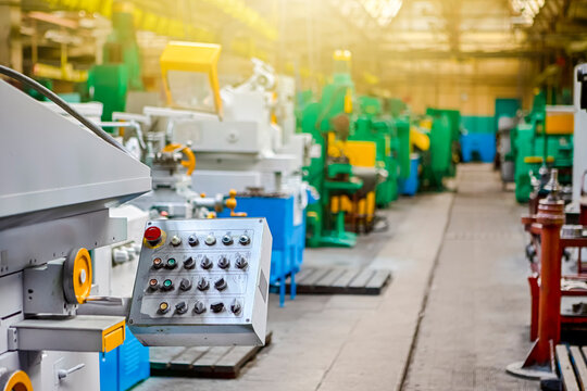 Manufacturing Concepts. Main Control Unit of Machine Assembling Workshop Located Inside of Modern Industrial Enterprise