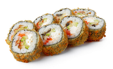 Japanese sushi tempura roll isolated on white