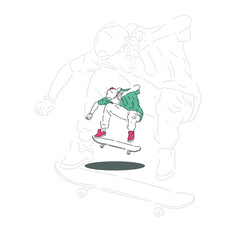 skatebord jumping hand drawn style illustrator