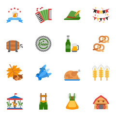 Oktoberfest beer flat color icons set 1 with white background. 