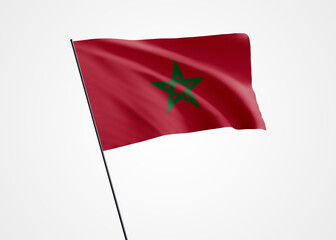 Morocco flag flying high in the isolated background. November 18 Morocco independence day. World national flag collection world national flag collection