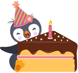 Happy penguin with Birthday cake
