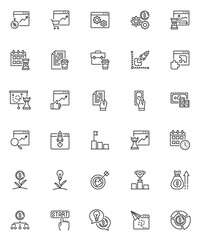 Startup project line icons set