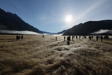 New Zealand Landscape with mountains, sky, silhouettes