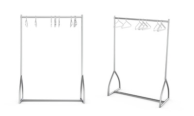 Metal Clothing Display Rack Garment Shop Store Fixtures Retail Display Stand for Hanging Clothes. 3d illustration