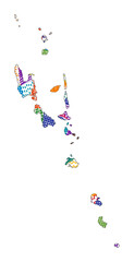 Kid style map of Vanuatu. Hand drawn polygons in the shape of Vanuatu. Vector illustration.