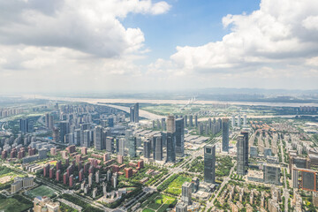 Naklejka na ściany i meble Aerial view of modern city in Nanjing