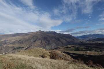 New Zealand Landscape with mountains, sky , water and trees