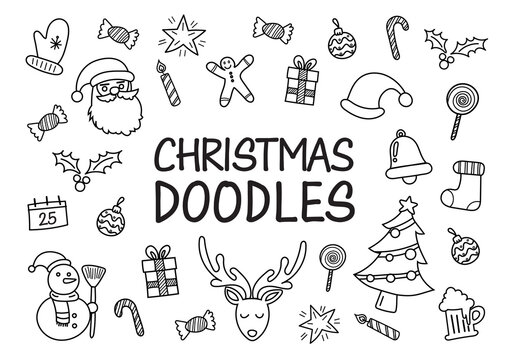 Christmas doodles hand drawn icons