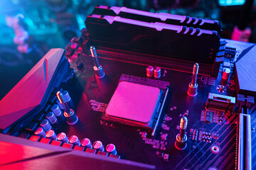 Fototapeta na wymiar Close-up Macro Shot of Microchip, CPU Processor