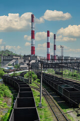 Obraz premium Central Heating and Power Plant. Sun light.