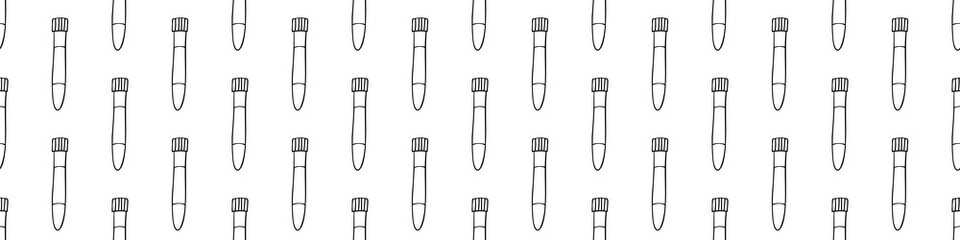 Seamless pattern with test tubes. Hand drawn outline doodle vector texture isolated on the white background. Laboratory chemical test tube. Lab diagnostics.