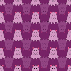 Vector Halloween seamless pattern cute ghosts in purple