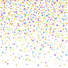 Falling multicolored glitters. Background with confetti. Pattern for design. Print for polygraphy, posters, t-shirts and textiles. Greeting cards