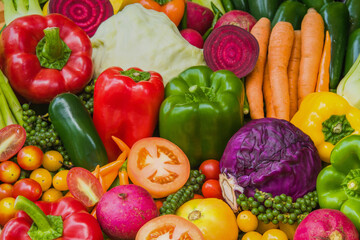 Various fresh vegetables organic produce, Many raw produce for eating healthy and dieting