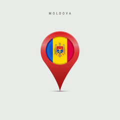 Teardrop map marker with flag of Moldova. 3D vector illustration