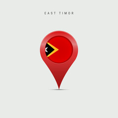 Teardrop map marker with flag of East Timor. 3D vector illustration