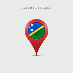 Teardrop map marker with flag of Solomon Islands. 3D vector illustration