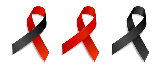Set of tree ribbon awareness Blood cancer, Heart disease, Aids, Tuberculosis, Anti-Terrorism, Insomnia, Melanoma, Memorials, Skin cancer, Sepsis. Isolated on white background. Vector.