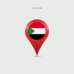 Teardrop map marker with flag of Sudan. 3D vector illustration