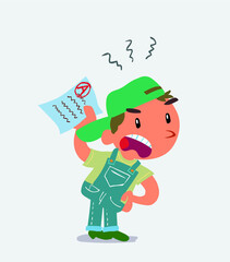  little boy on jeans waving a exam angrily.