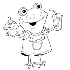 A cute frog at party. Coloring page. Illustration for children. Cute and funny cartoon characters isolated on white background