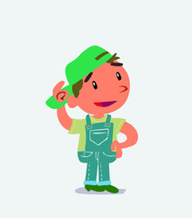  Thoughtful cartoon character of little boy on jeans scratching his head.