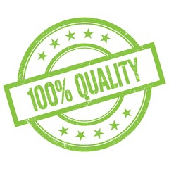 100% QUALITY text written on green vintage stamp.