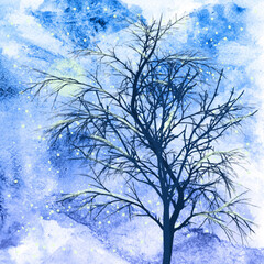 Winter tree with snow landscape.