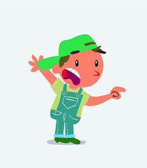  cartoon character of little boy on jeans pointing at something outraged.