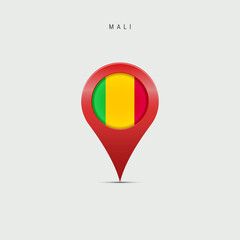 Teardrop map marker with flag of Mali. 3D vector illustration