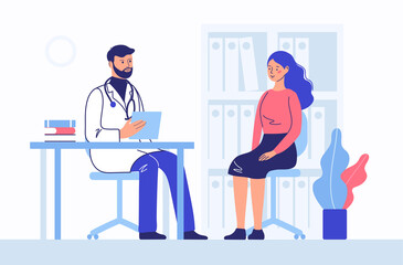 Medicine concept with doctor and woman patient. Consultation and diagnostics.