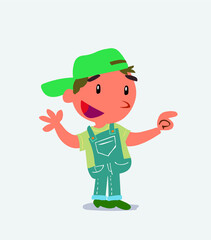  cartoon character of little boy on jeans smiling while pointing.