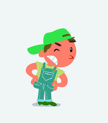  cartoon character of little boy on jeans suspecting something wrong.